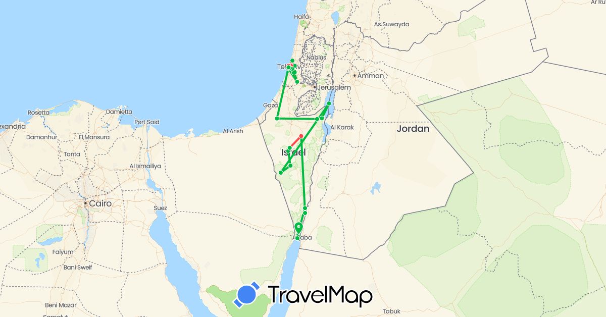 TravelMap itinerary: bus, hiking in Israel (Asia)